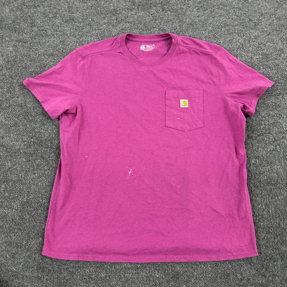 Carhartt T-Shirt Womens Size 1X Purple Loose Fit K87-W Pocket Cotton Blend Stain